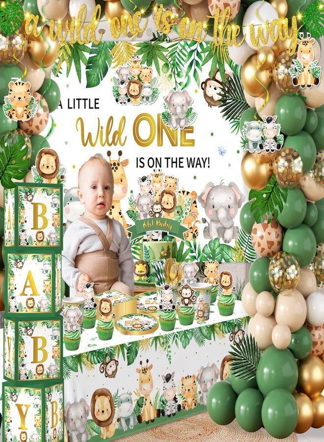 Bezkega Safari Baby Shower Decorations,262pcs Wild Birthday Decorations Jungle Baby Shower Decorations Plates and Napkin Cups Backdrop Banner Tablecloth Balloons Garland Boxes,Serves 20 - Image 3